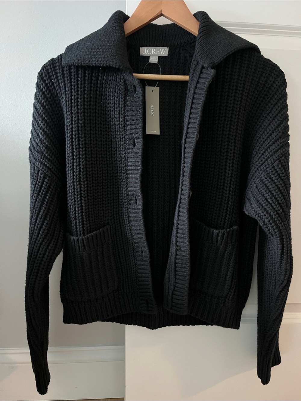 J. Crew Black Chunky Ribbed Pocket Cardigan NWT